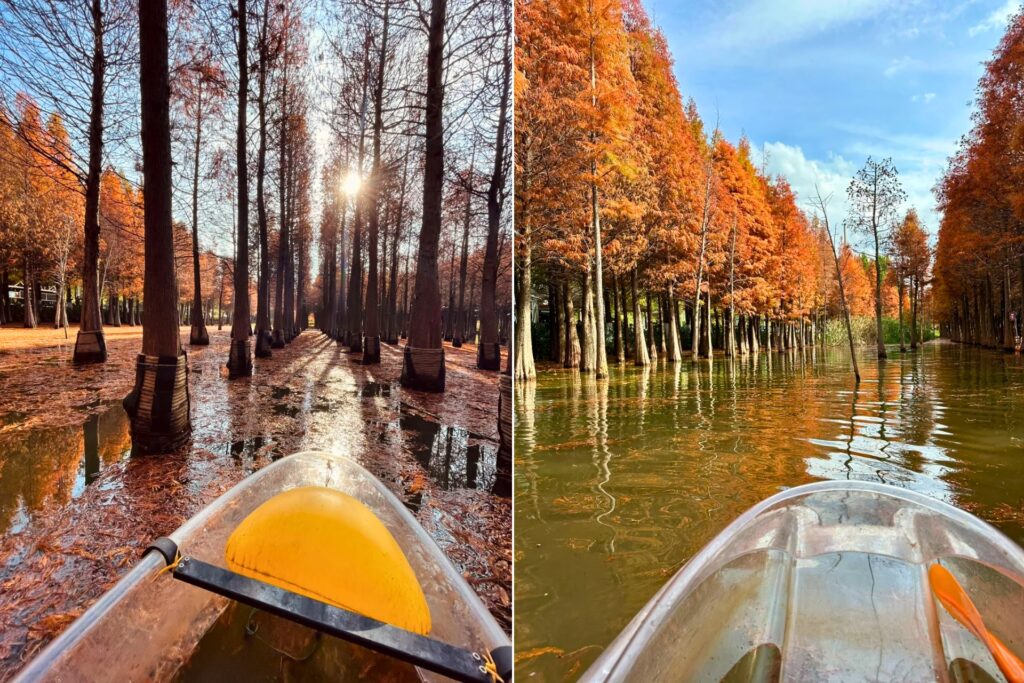 Bateau transparent sur les eaux claires de Haihong Wetland