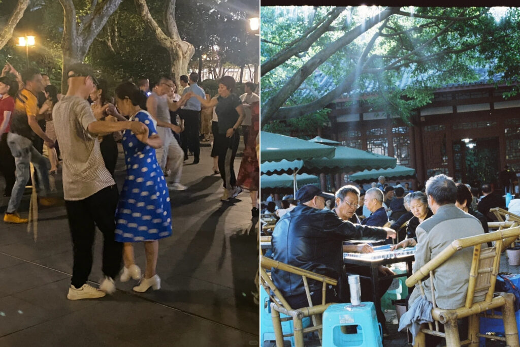 Danse sur la place publique / Mahjong dans un parc