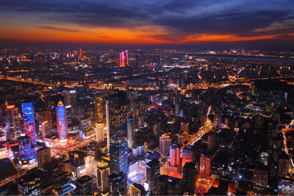 Drone vue de Nankin 南京 en fin de journée