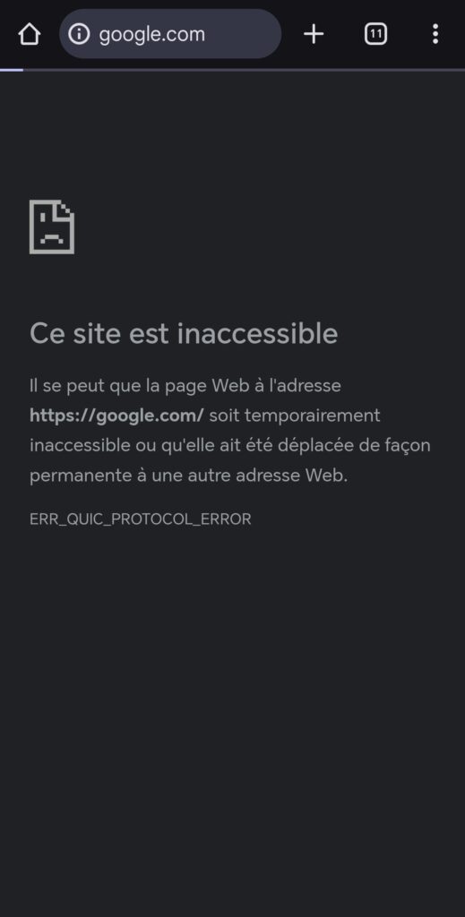 Google.com Ce site est inaccessible 