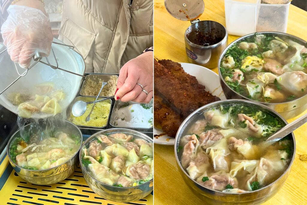 Bol de 馄饨 de Qingdao, wontons translucides servis dans un bouillon léger