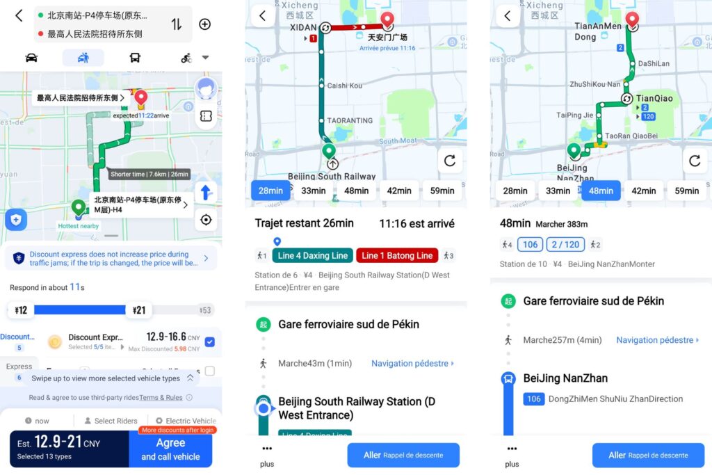 Comparaison des transports urbains en Chine taxi didi, métro et bus