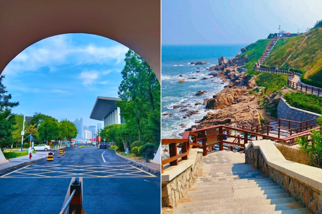 Vagues s’écrasant contre une digue en pierre au deuxième bain de mer de Qingdao, par temps couvert