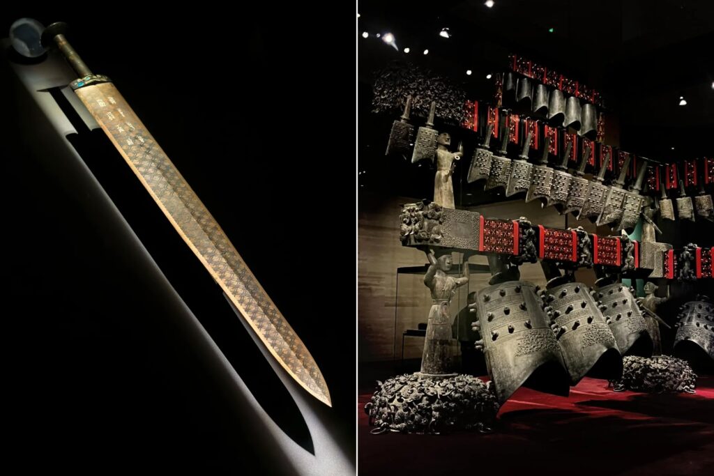 Lame antique 越王勾践剑 et Ensemble de cloches rituelles 曾侯乙编钟 au Musée du Hubei