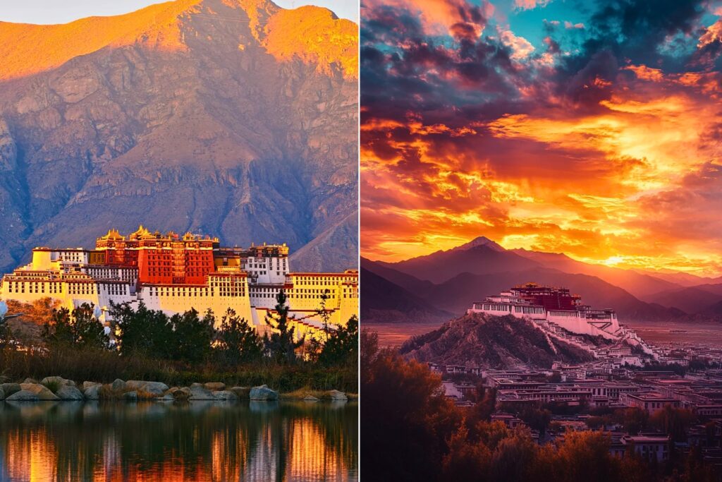 Palais du Potala 布达拉宫 au coucher du soleil, Lhassa Tibet