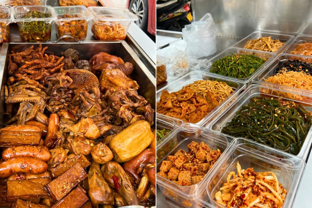 Plats froids (Liang Cai) sur un étal , à consommer avec prudence par les touristes