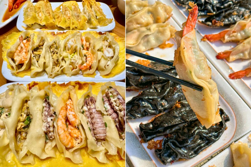 Potstickers aux crevettes de Qingdao avec leur croûte dorée caractéristique