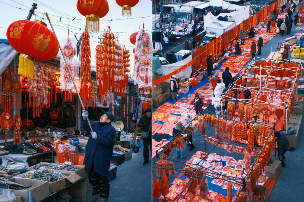 Quartier urbain chinois en hiver, vie quotidienne locale et ambiance fonctionnelle loin des zones touristiques