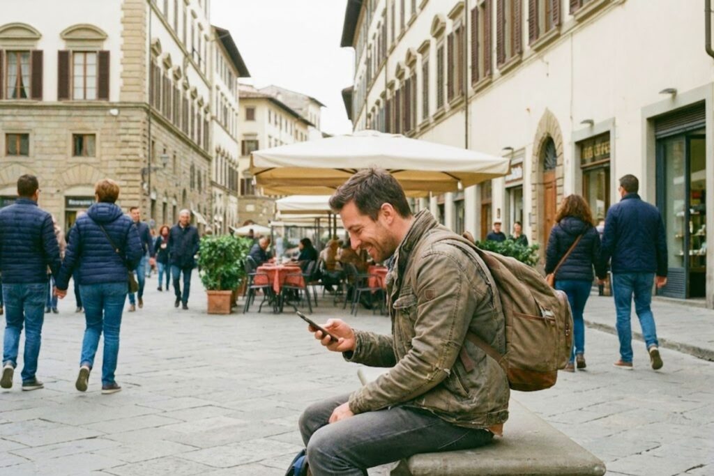 Voyageur européen utilisant normalement son smartphone et Internet à l’étranger
