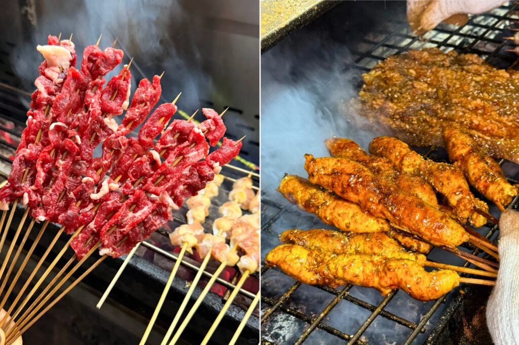 Brochettes barbecue chinoises Shāokǎo 烧烤 grillées au charbon dans une rue de Shenzhen