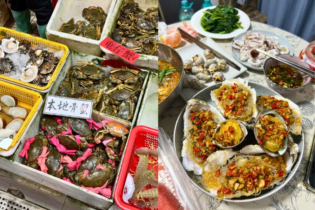 marché de nuit à Shenzhen avec barbecue de fruits de mer et huîtres grillées