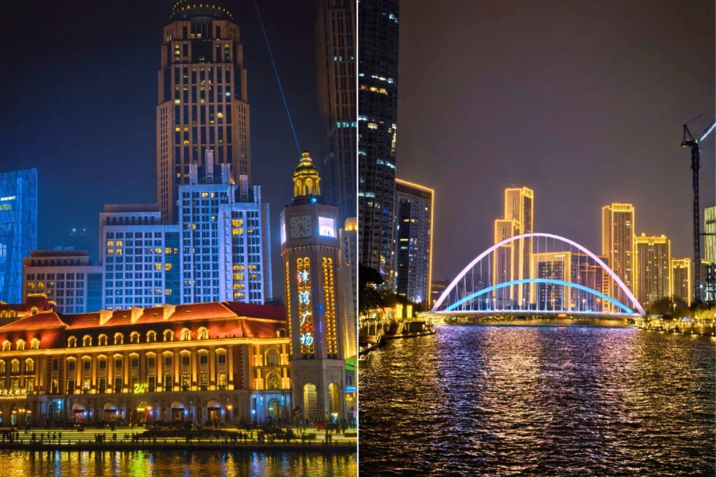 Promenade au bord du Haihe 海河 à Tianjin en soirée