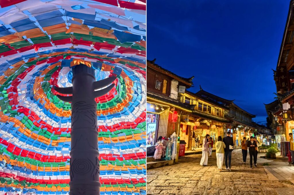 Grand drapeau de prière à Shuhe / Balade nocturne dans la vieille ville de Shuhe